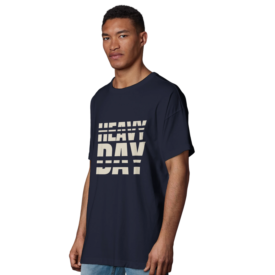 T-shirt oversized HEAVY DAY Bone — col rond renforcé, manches tombantes